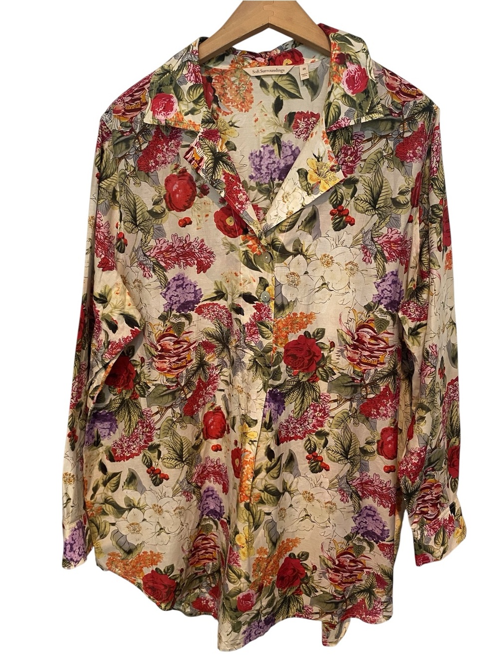 SOFT SURROUNDINGS SILK BLEND FLORAL POP OVER TUNIC TOP BLOUSE SZ 2X